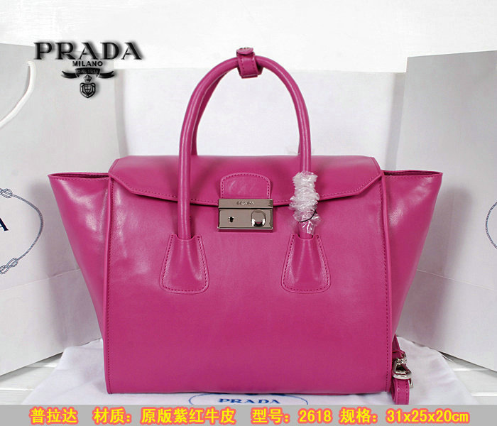 2014 Prada original leather tote bag BN2619 purple